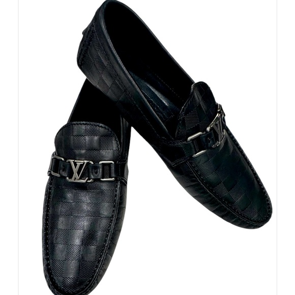 Louis Vuitton Black Damier Leather Hockenheim Slip On Loafers Size 8 Uk/ 9 US - Picture 3 of 11